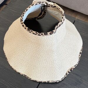 Leopard Trim Straw Sun Visor hat